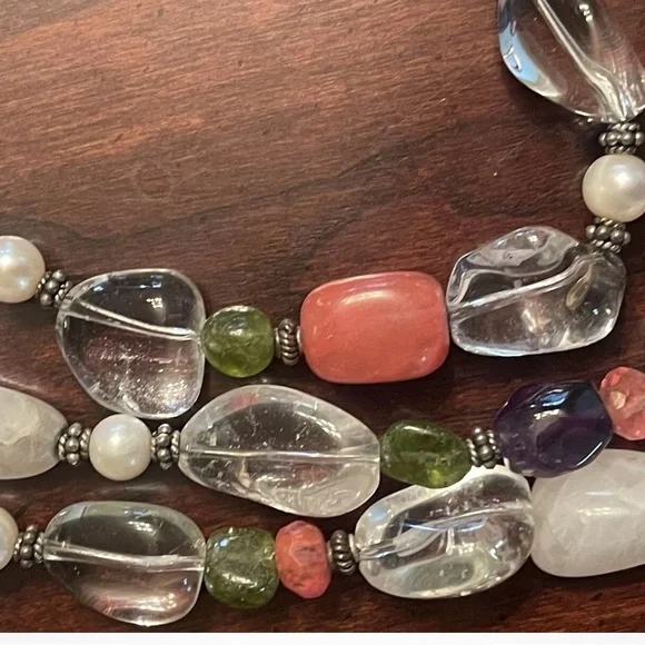 Lilly Pulitzer 3-Strand 18” Beaded Necklace Clear/White/Coral/Jade/Purple LP925 - Picture 3 of 7